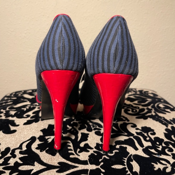 Blue & Red w/ Black Stripes Sailor Pin-up Rockabilly Platform Stiletto Heels - Picture 5 of 6